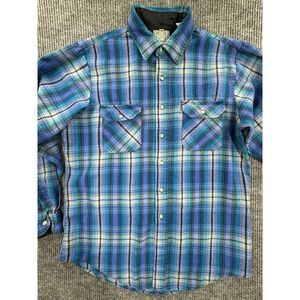 Vintage‎ Outdoor Exchange Mens Large Tall Blue Plaid Flannel Workwear Button Up